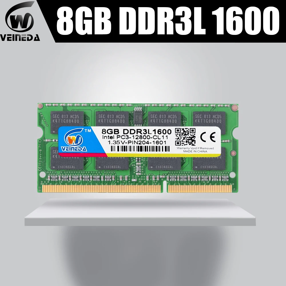 

VEINEDA computer Laptop DDR3L DDR3 8GB 1600MHz PC3-12800 1.35V 204PIN DDR3L 1333 PC3-10600 Sodimm Ram Compatible Intel ddr3