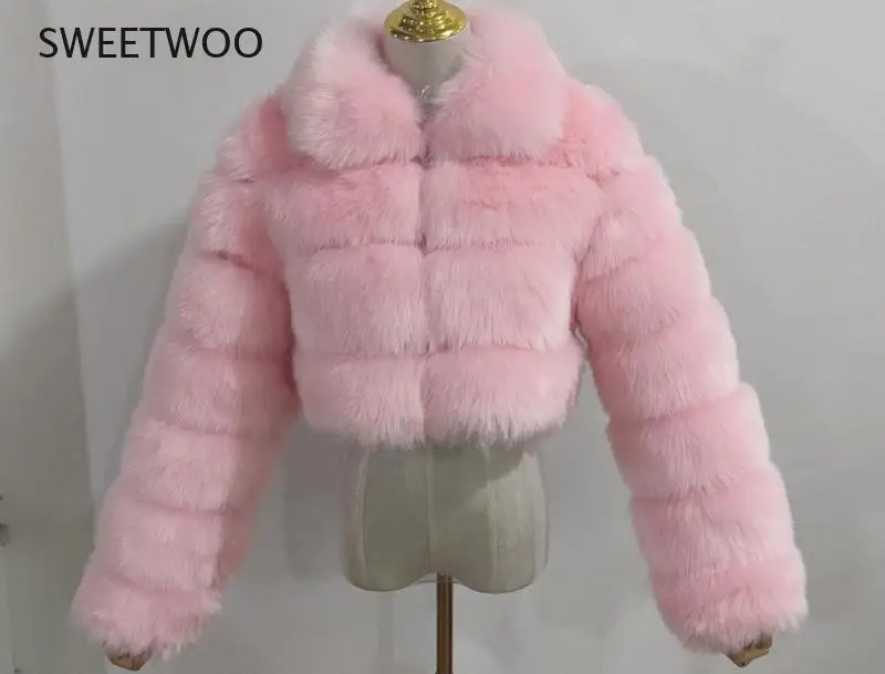Faux Fox Fur 2021 Winter Coat Women Fashion High Quality Thick Faux Fur Coat Women Vintage Long Sleeve Short Jackets Furry Coat