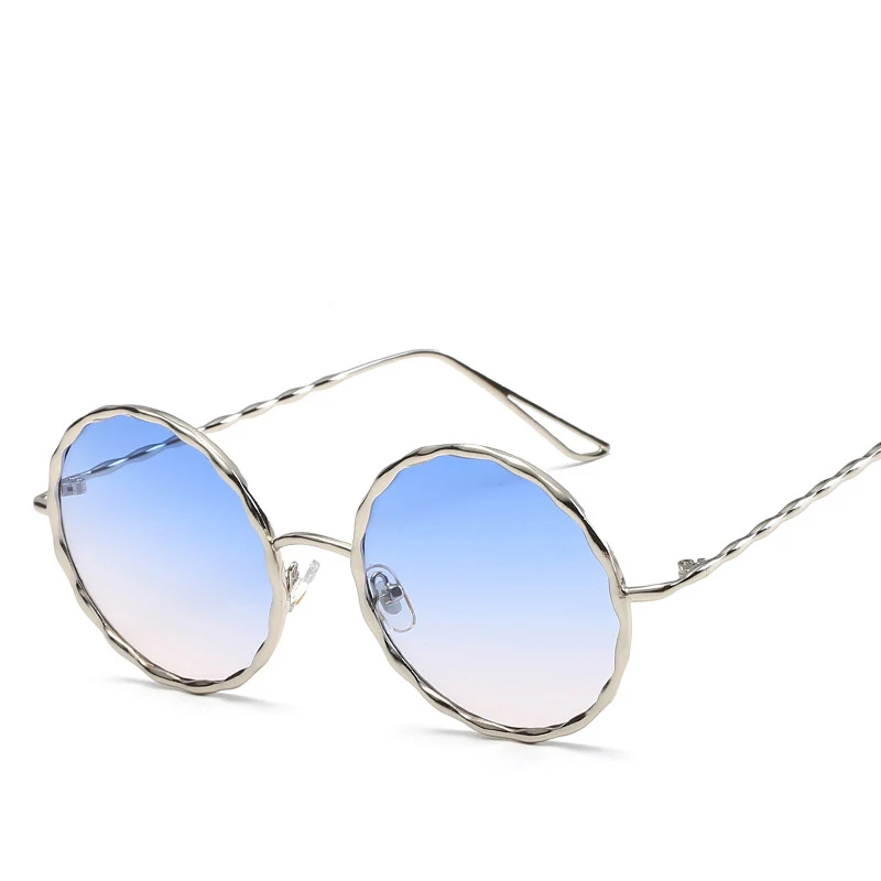 

2019 new personality metal round frame sunglasses women HD ocean wave dolly glasses unisex sunglasses casual wild UV glasses