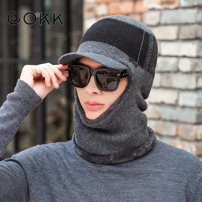 

COKK Knitted Hat Scarf Winter Skullies Beanies Winter Hats For Women Men Windproof Warm Velvet Thicken Fashion Cap Stretch Hats