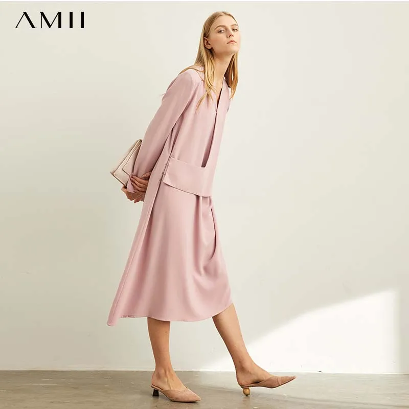 Женское асимметричное платье Amii Осеннее однотонное Свободное с v-образным