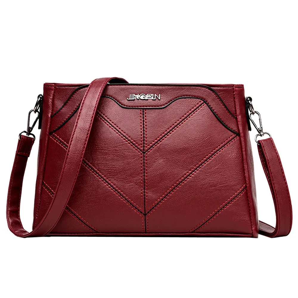 5# Модные Женские однотонные кожаные сумки через плечо сумка-мессенджер высокого качества винтажная дизайнерская