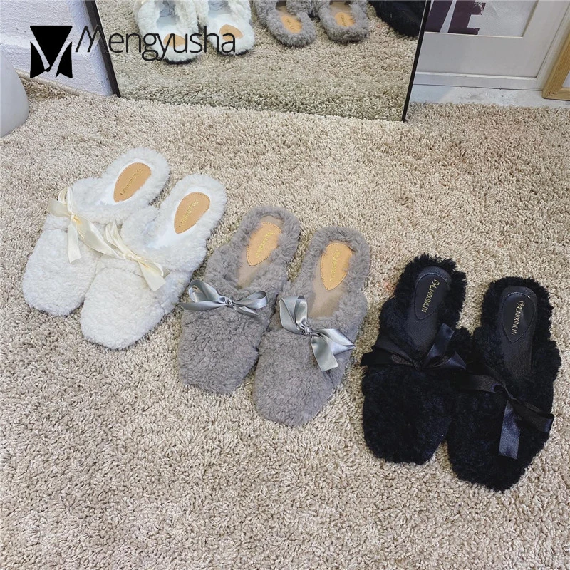closed toe fur slides