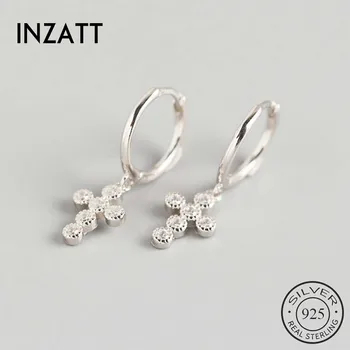 

INZATT Real 925 Sterling Silver Zircon Cross Hoop Earrings For Fashion Women Party Cute Fine Jewelry MInimalist Accessories