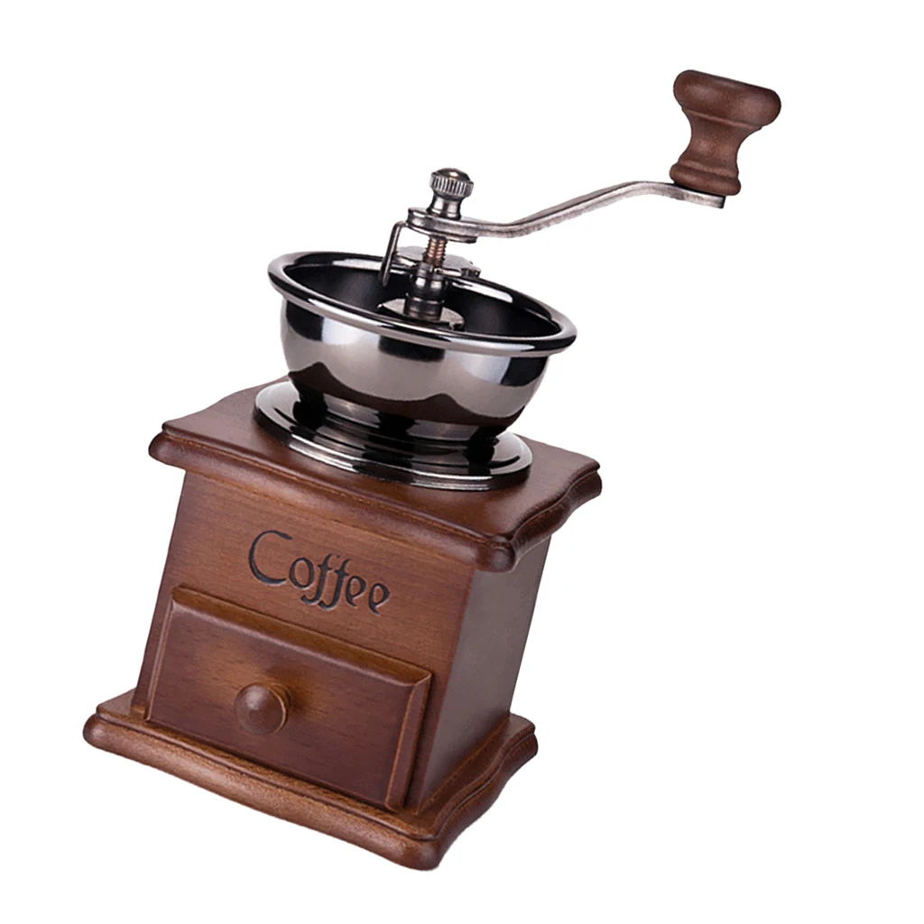 Retro Wood Hand Coffee Bean Grinder Manual Grinding Machine Burr Mill Brown