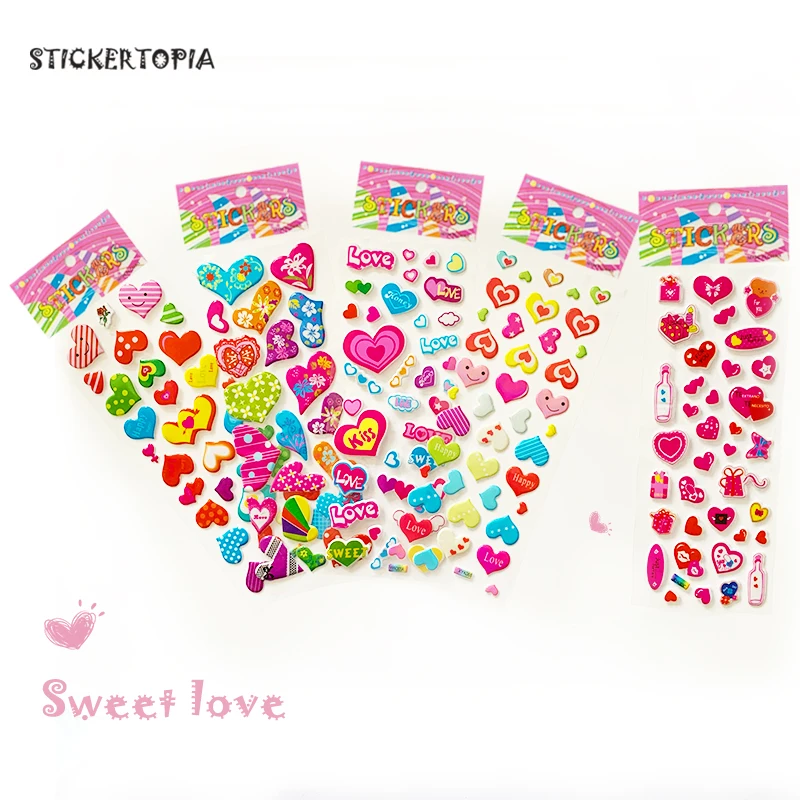 

1/3/6 Sheets Love Heart kawaii Kids Bubble Stickers for DIY Decal on Room Walls Scrapbooking Notebook and Girl Boy Birthday Gift