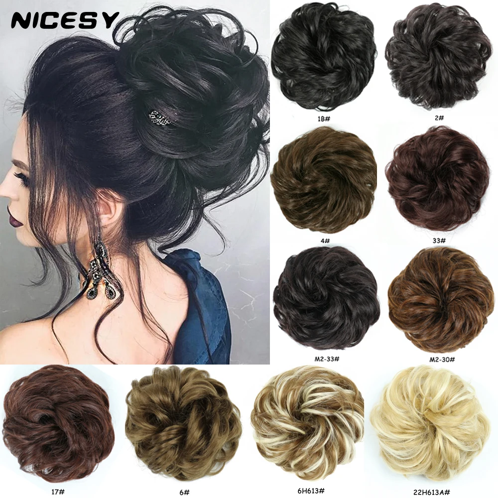 NICESY-extensiones de cabello sintético para niñas y niños, banda de goma rizada, moño, banda elástica