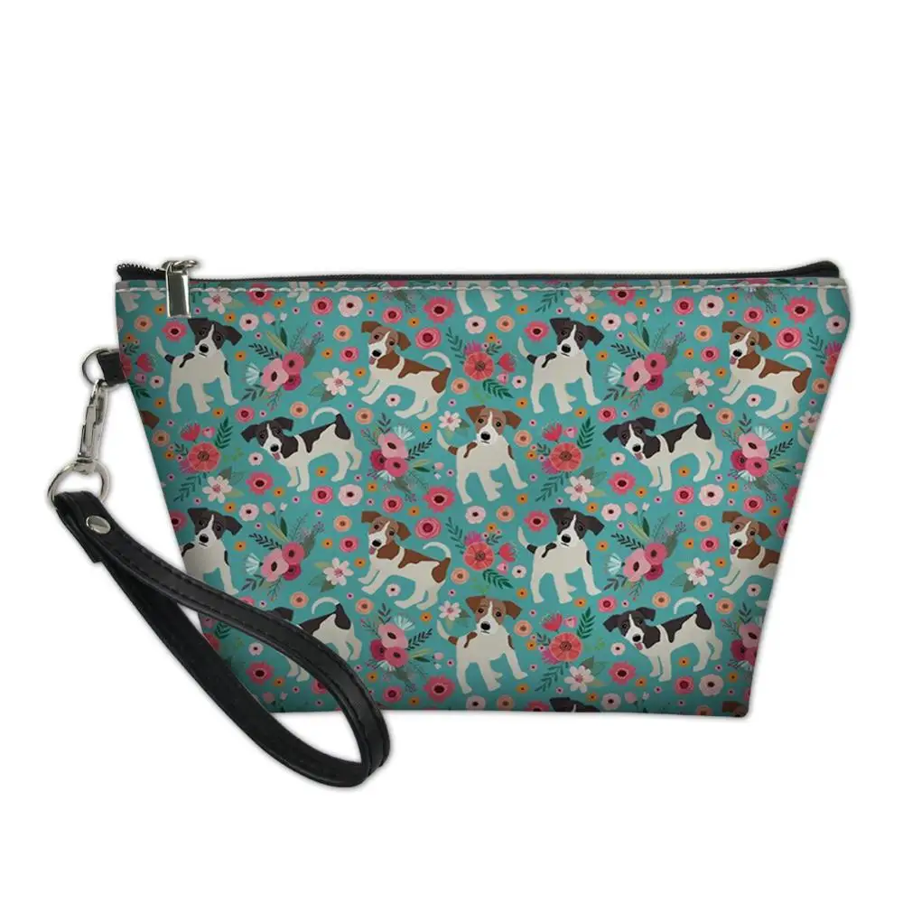 

Vintage Dog Floral Printing PU Makeup Bag Customized Toiletry Cosmetics Pouchs For Travel Ladies Pouch Women Beautician Bag