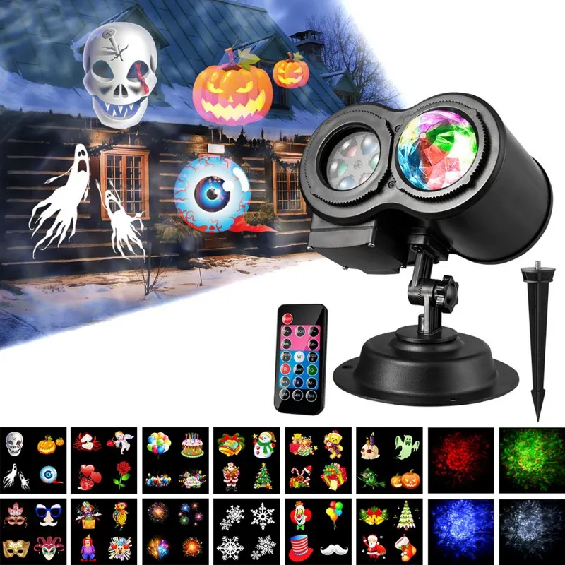 

LED Projector Lights 12 Slides Remote Control Dual Tubes Waterproof Landscape Lights Halloween christmas light Decoration