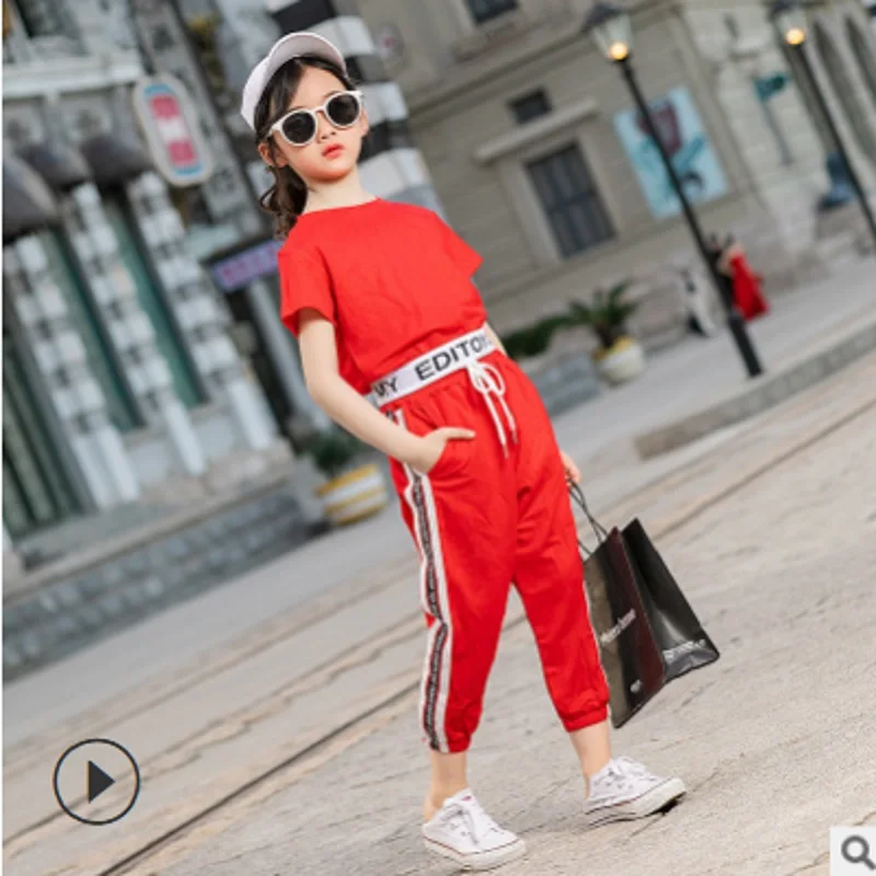

Girls Sports Clothing Set 2019 New Summer and Spring Children 's 2 Letter Colors Clothing Sets Kids Clothes Suits Size4-14 ly057