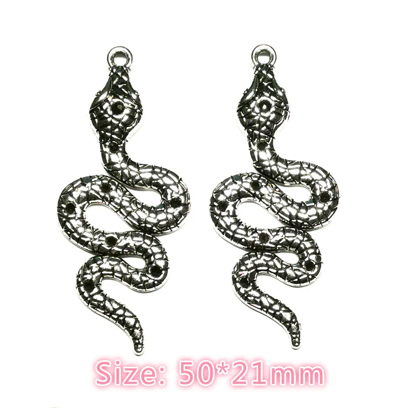 

2pcs snake boa Python Charms Antique silver pendants Handmade earring bracelet necklace Jewelry Making DIY Supplies 50*21mm