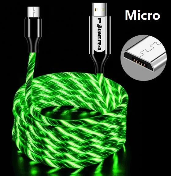 Micro-Green Power4 Прохладный светящийся USB C Микро зарядный кабель три разъема доступны для Lightning/Apple Android type-C зарядки мобильного телефона - Цвет: Micro-Green