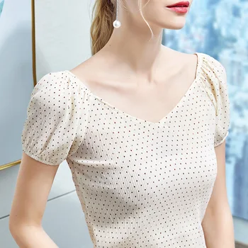

New Arrival Women Summer High Street Fashion Sexy V Neck Polka Dot Chiffon Blouses Shirt Femalae Casual Loose Retro Shirts Tops