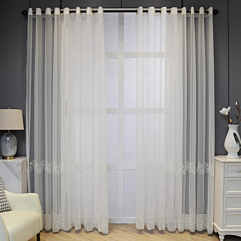 branco floral sheer cortinas para sala de estar quarto elegante bordado borda do laço varanda janela gaze