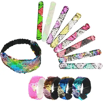 

24pcs Mermaid Flip Slap Bracelets Reversible Glitter Sequin Wristbands for Kids Adults Birthday Mermaid Themed Party Supplies