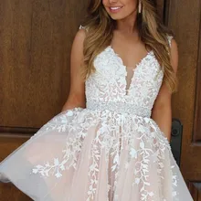 A-Line/принцесса v-образным вырезом Тюль аппликация без рукавов Короткие/Мини-платья