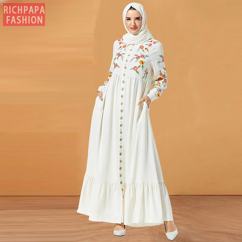 White Muslim Dress Women Dubai Abaya ...