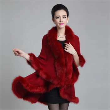 

2019 Autumn and winter new women's temperament large size knitted double layer cardigan imitation fox fur grass shawl cloak B644