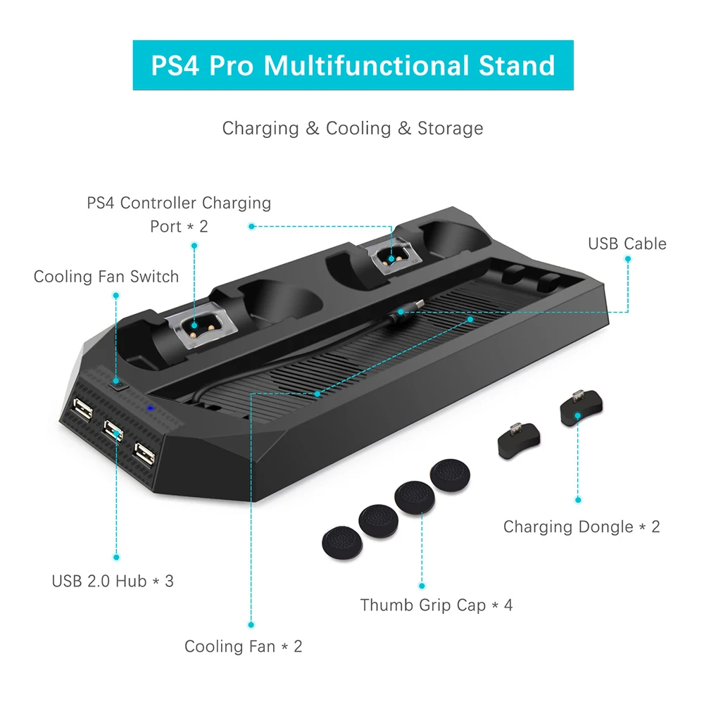 Охлаждающий вентилятор для PS4 Pro/PS5 подставка двух контроллеров зарядный радиатор