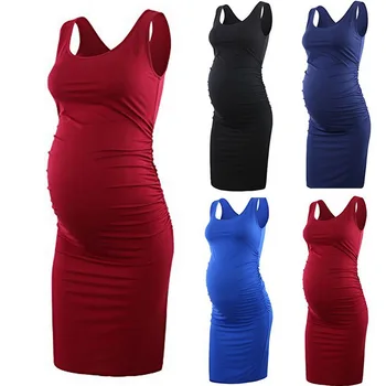 DHL 100pcs Maternity Women Sleeveless Lace/Solid Sexy Long Scoop Neck Dress Pregnant Womens Clothing 3