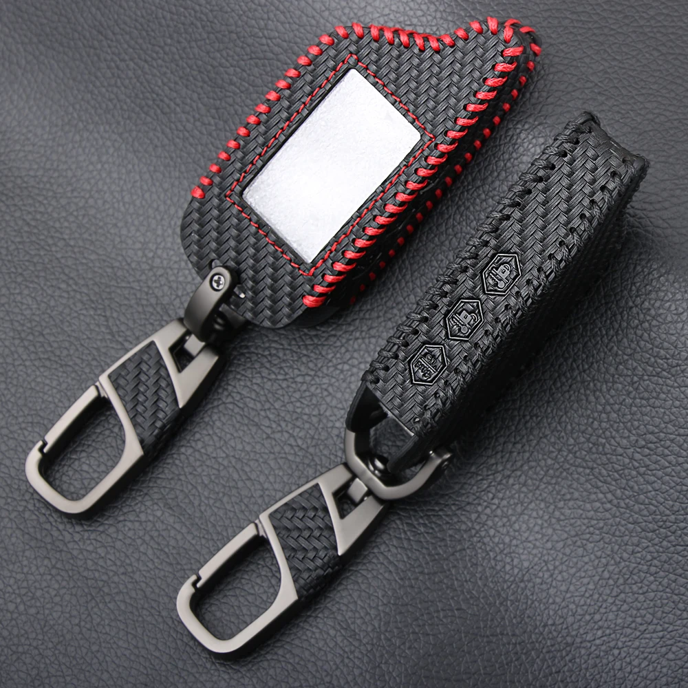 

3 Button Carbon Leather Case Cover B9/B6 Fob For Starline B9 B6 A91 A61 LCD Key Case 2 Way Car Alarm System keychain Car-styling