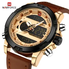 

NAVIFORCE Mens Watches Fashion Business Dual Time Led Digital Luminous Date Display Creative Leather Strap Clock Watches For Men