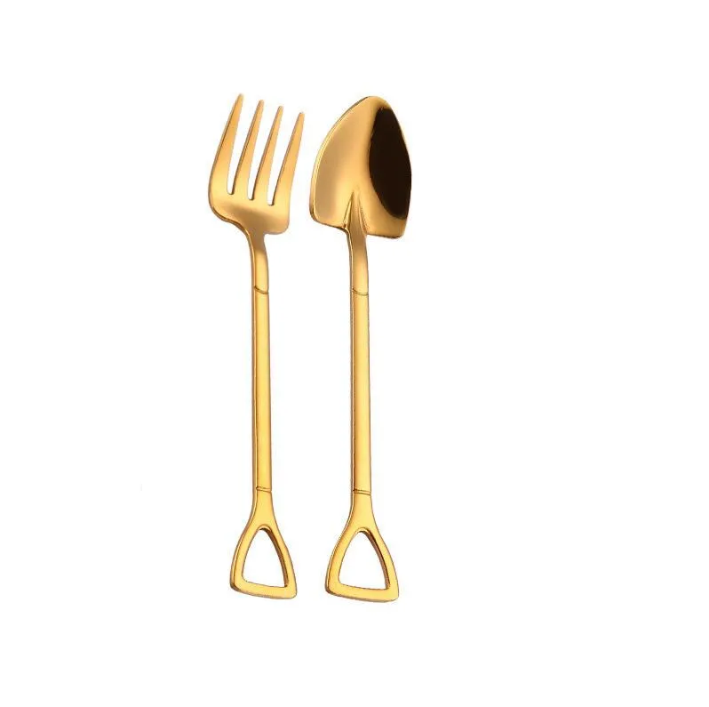 Gold 2pcs Ложка-Лопатка из нержавеющей стали, форма 12,2*2,2 см, мороженое, многоцветная ложка, вилка, кофейные инструменты для мороженого, кухонные аксессуары - Цвет: Gold 2pcs