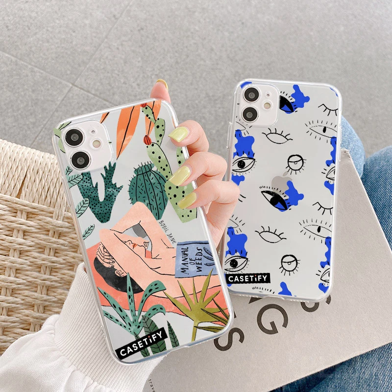 case for iphone 8 Cartoon Cactus Eyes Phone Case For Samsung A21 a21S A30 A40 A50 A70 A71 A51 S9 S10 plus S20 FE Note 20 Ultra 8 9 10 Soft Cover iphone 7 cardholder cases