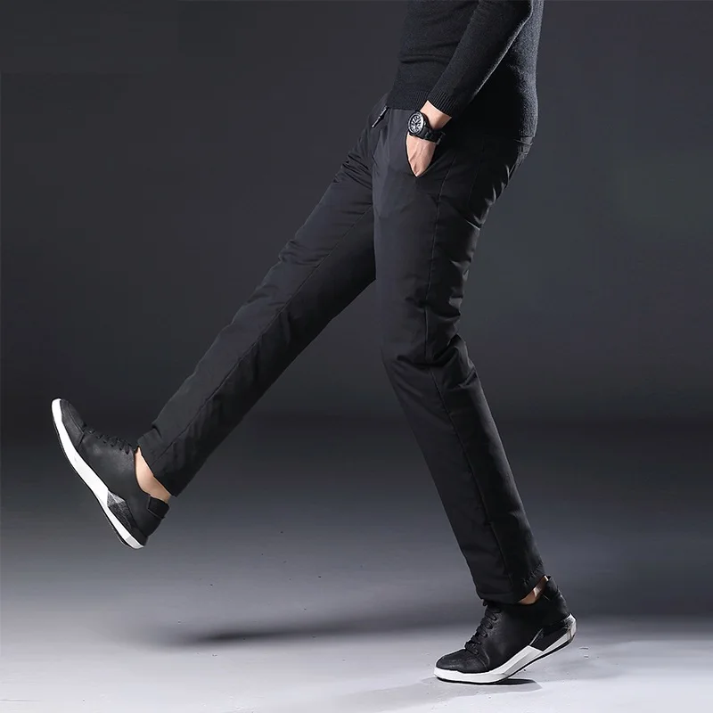 Winter Mens 90% White Duck Down Pants High Quality Slim Straight Snow Pants Warm Down Padded Trousers Male Outerwear PT-361