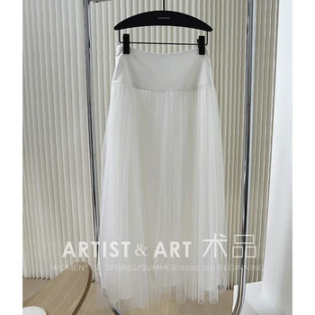 

Svoryxiu 2020 Autumn Winter Runway High-End Custom Silk Lining Flocking Dot White Mesh Skirt Women's Elegant