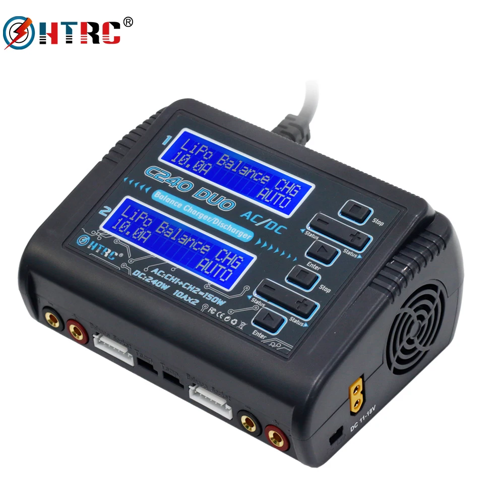 HTRC C240 DUO RC балансирующее зарядное устройство AC 150 Вт/DC 240 Вт Двухканальное 10A dis для