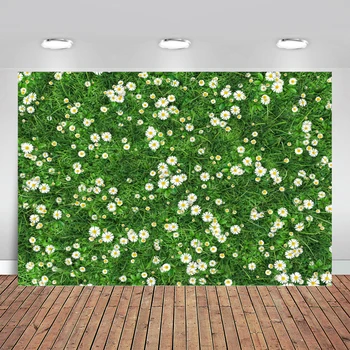 

Flowers Sea Photography Backgrounds White Small Chrysanthemum with Green Leaves Spring Scenery Backdrops for Wedding Party Decor