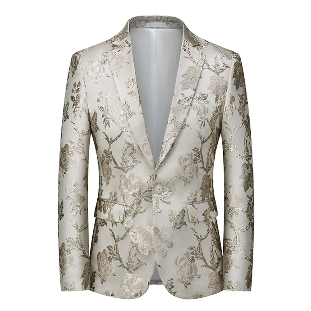 

Men's Embroidery Blazer Floral Printed Casual Single Button Jacket Party Prom Coat Men Wedding Suit Jacket Masculine