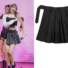 Kpop Blackpink Лиза летние готические ветер Разделение заканчивается плиссированные юбки женские, Корея, черного цвета, сексуальная юбка с завышенной талией, мини-юбка Одежда для девочек