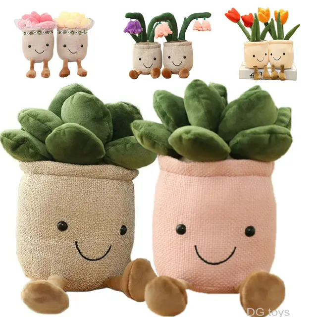 Lifelike Tulip Succulent Plants Plush Stuffed Toys Vrious Potted Flower Cactus  Bookshelf Home Living Room Decor For Girl Gift 1