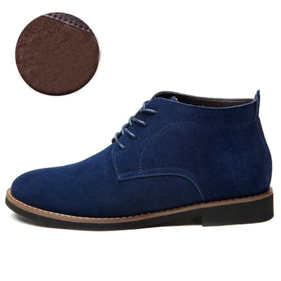 blue with fur Мужские ботинки из натуральной кожи, Всесезонная рабочая обувь, мужские ботильоны на шнуровке с мехом, черного цвета, размера плюс 39-48, RXM099 - Цвет: blue with fur