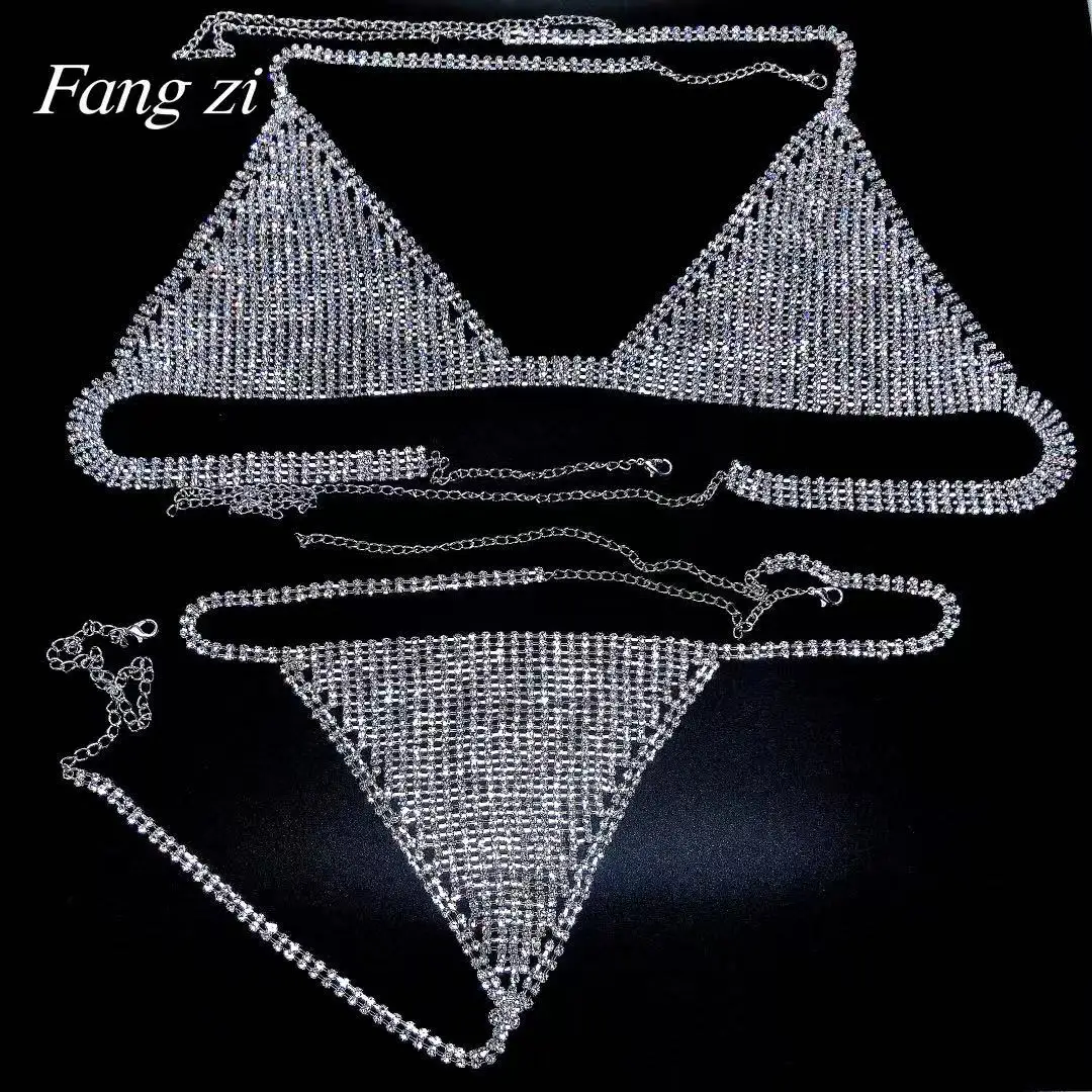 Biquíni de strass brilhante, sutiã e calcinha com pingente feminino, joia sexy de corpo em cristal, roupa íntima, joias para presente