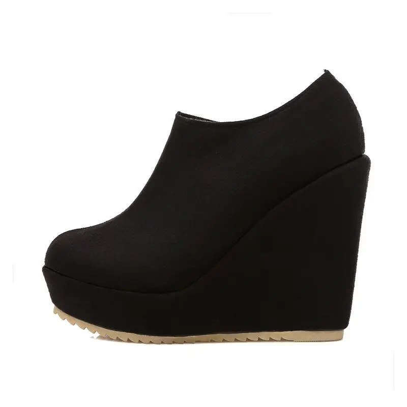 

Classic Women Wedges Platform Ankle Shoes Zapatos Mujer Zip Faux Suede Round Toe High Heel Botas Comfortable Warm Woman Footwear
