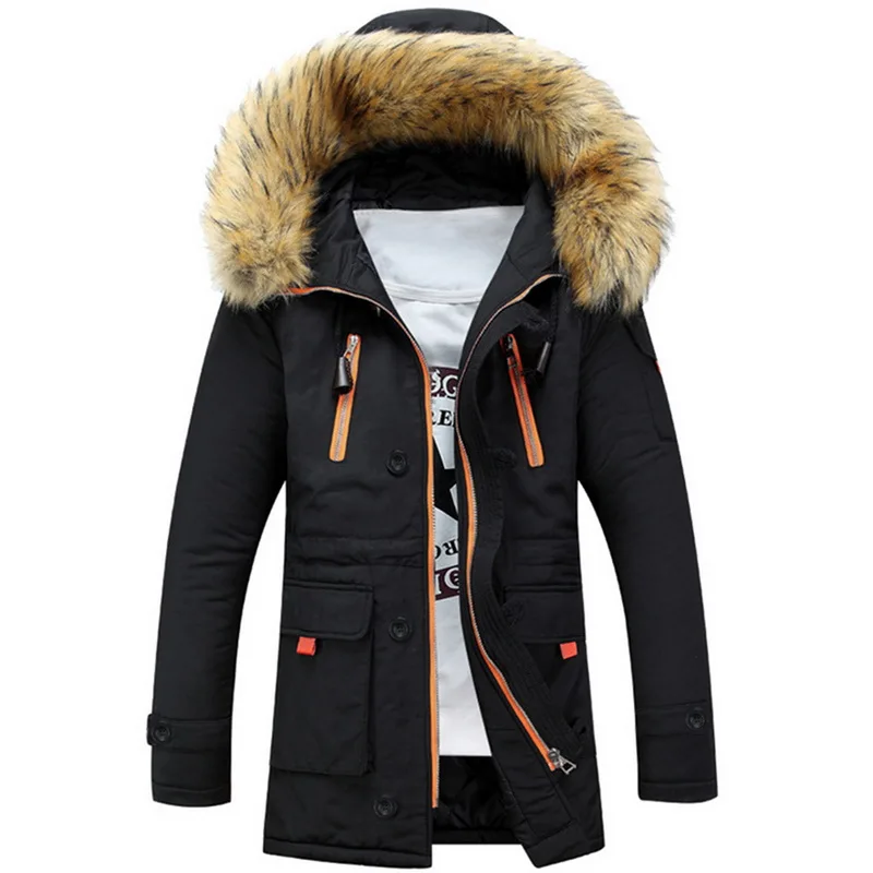 

HEFLASHOR Men's Winter Jackets Thick Hooded Fur Collar Parka 2019 Fashion Men Coats Casual Padded Mens Jackets Male Clothing