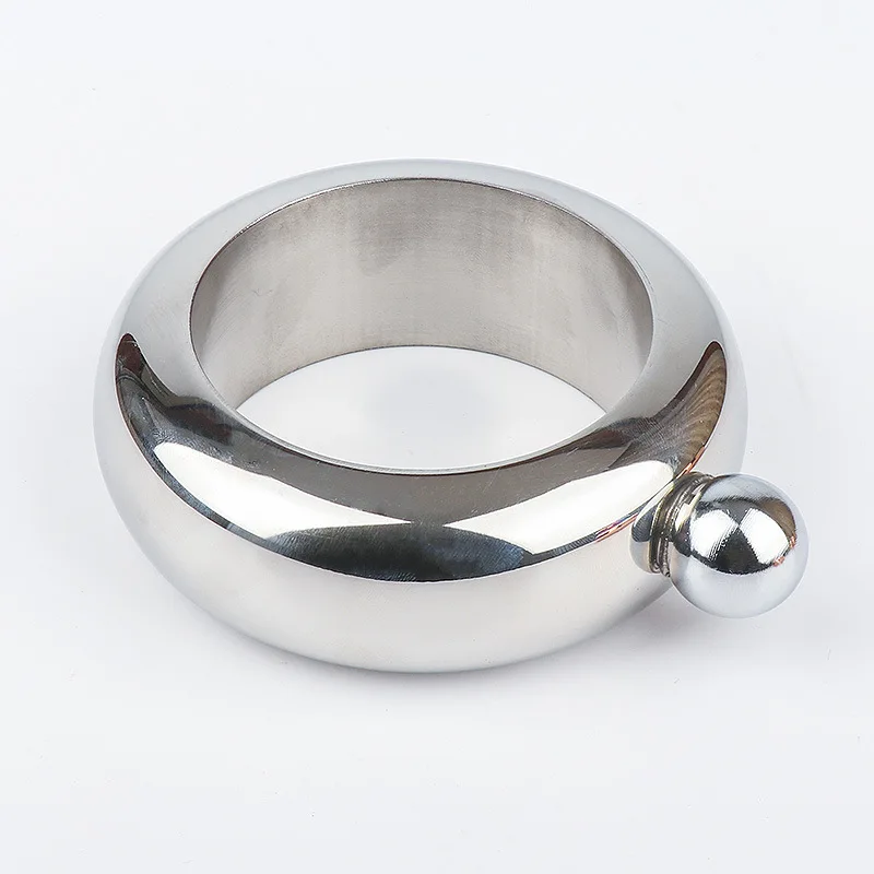 Silver Portable Hip Flask Funnel Bangle Jug 3.5oz Whiskey Hip Flask Alcohol Bracelet Stainless Steel Camping Flagons Drinkware Supply - Цвет: Silver