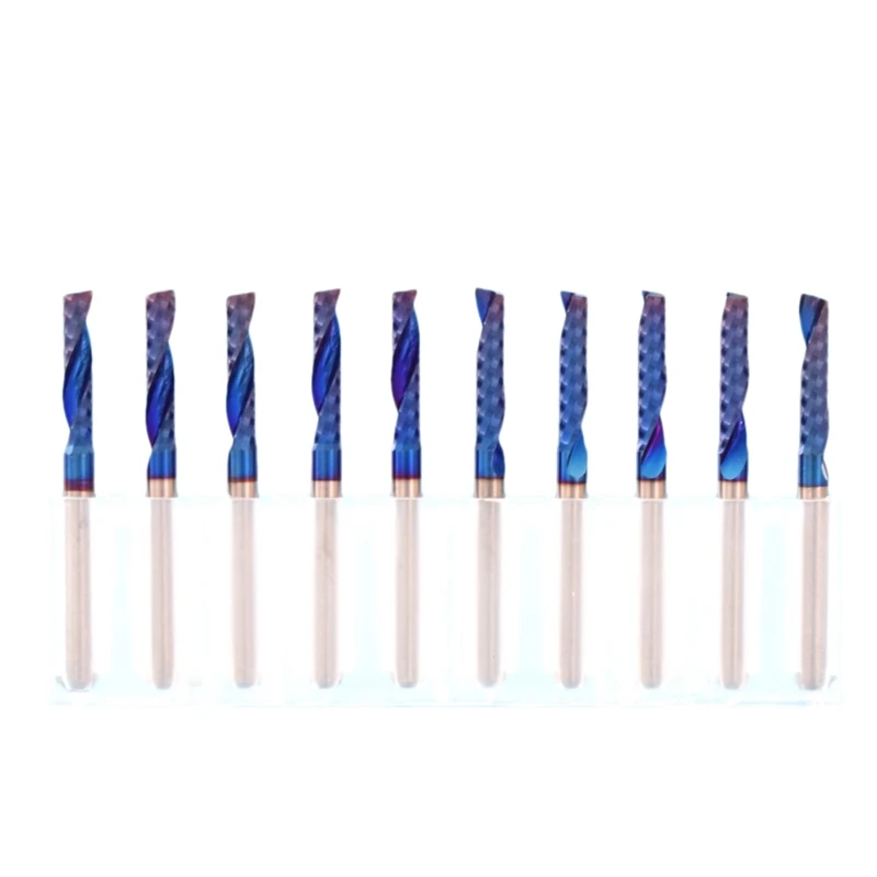 10Pcs Shank Blue Coated Single Flute Cnc Router Bit Spiral End Mills Milling Cutter - Цвет: Black