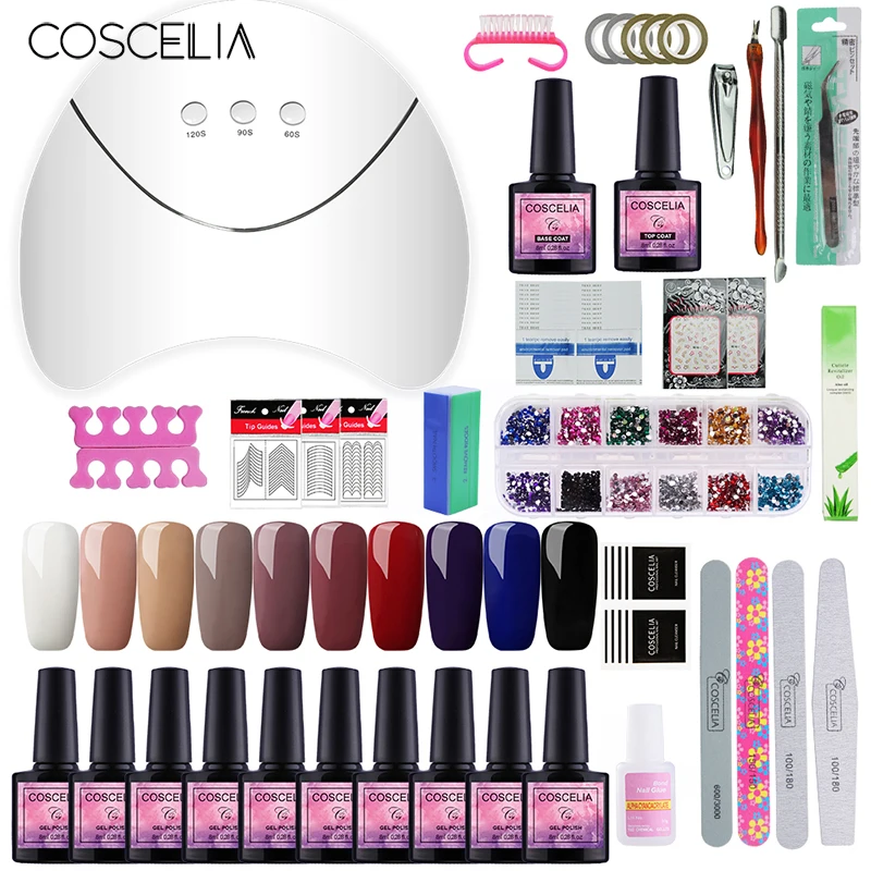 

COSCELIA Gel Polish Nail Art Manicure Tools Kit UV LED Nail Lamp Dryer Cure Gel Nail Polish Nails Tool Set Kit Gel Varnish Set