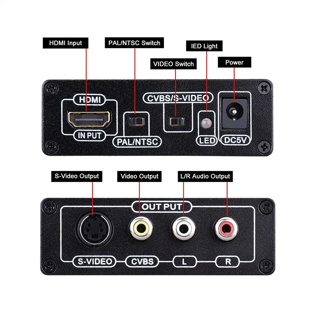 HDMI в композитный 3RCA AV S-Video R/L аудио видео конвертер адаптер Поддержка 720 P/1080 P с RCA/S-Video кабель для ПК Xbox PS3 tv