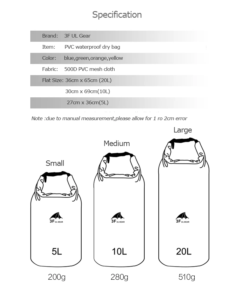 3F UL gear 5L 10L 20L Водонепроницаемый сухой мешок пакет мешок для плавания рафтинг Каякинг река треккинг плавающий парусный каноинг катание на лодках