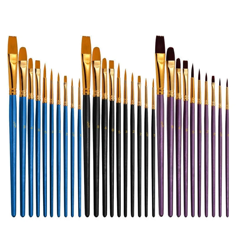 Artist Paint Brush Set 10Pcs High Quality Nylon Hair Wood Black Handle Watercolor Acrylic Oil Brush Painting Art Supplies