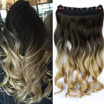 MUMUPI Clip In Hair Extension Ombre 24 Inches Blonde Black Full Head Synthetic Natural Curly Wavy Hairpiece Hair Pieces Headwear 1