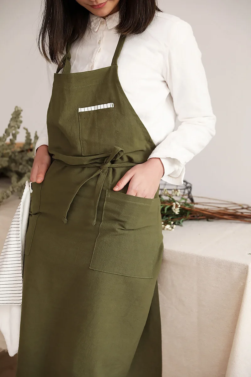 2020 Unisex Cotton Apron Bib Coffee Flower Shops Work Kitchen Cooking Cleaning Aprons for Woman Adult Barbershop Nail Technician