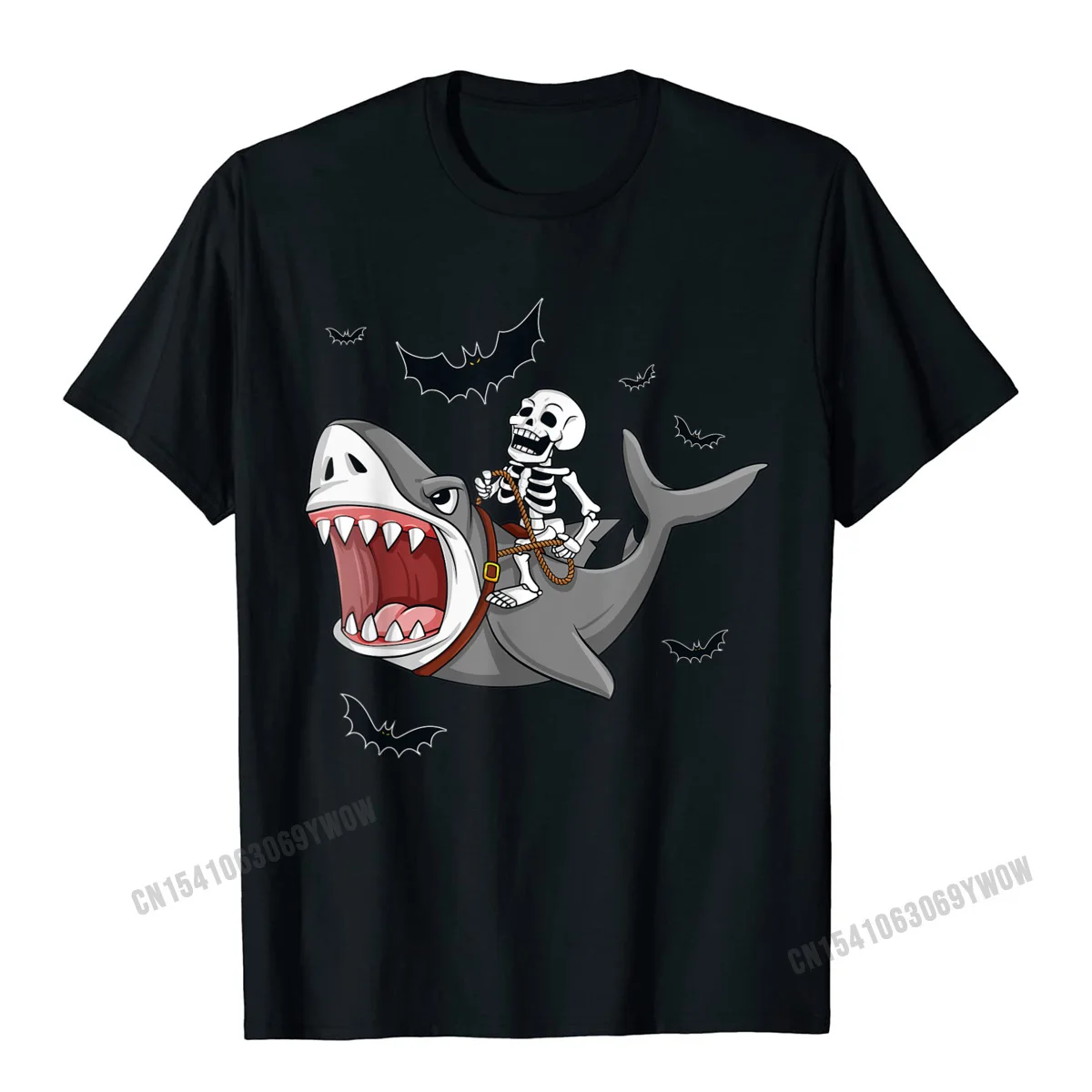 Skeleton Riding Shark Funny Halloween Boys Women T-Shirt Camisas Men Top T-Shirt Tees Hip Hop Cotton Family Street Mens