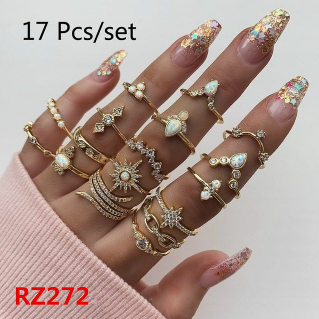Gold Ring Set Teen Girls Matching Rings for Women Anillos Jewelry Sets Bague Femme Ringen Bohemian Heart Rings Woman