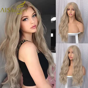 

AISI BEAUTY Long Water Wavy Blonde Synthetic Lace Front Wigs Middle Part Nature Hair for Black White Women Natural Wigs